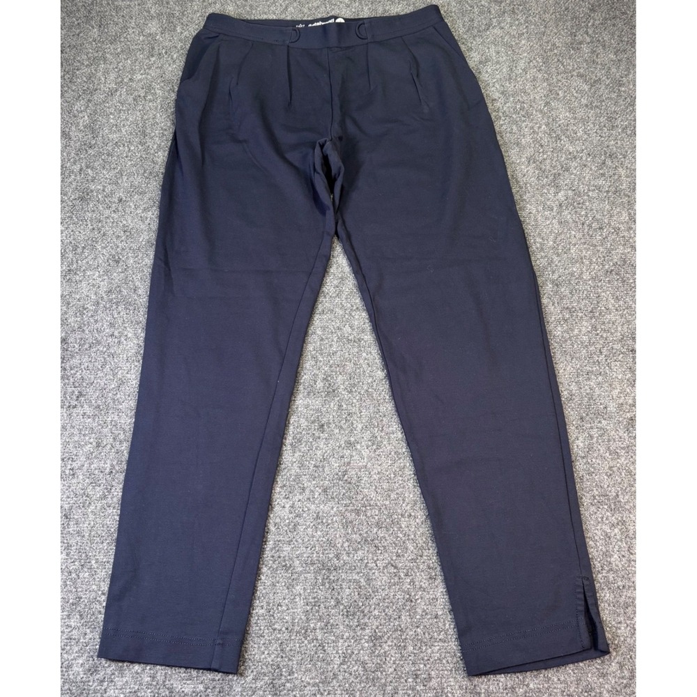 Betabrand Dress Yoga Pants Navy Blue Pleated Straight Leg Large Long W1528-NV